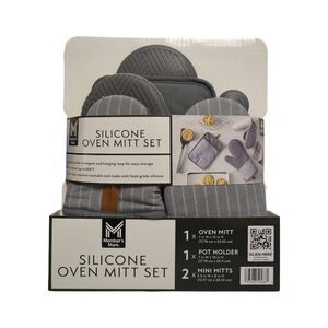 Member's Mark 4pk Yarn Dyed Silicone Oven Mitt, Pot Holder, Mini Mitt Set - Grey